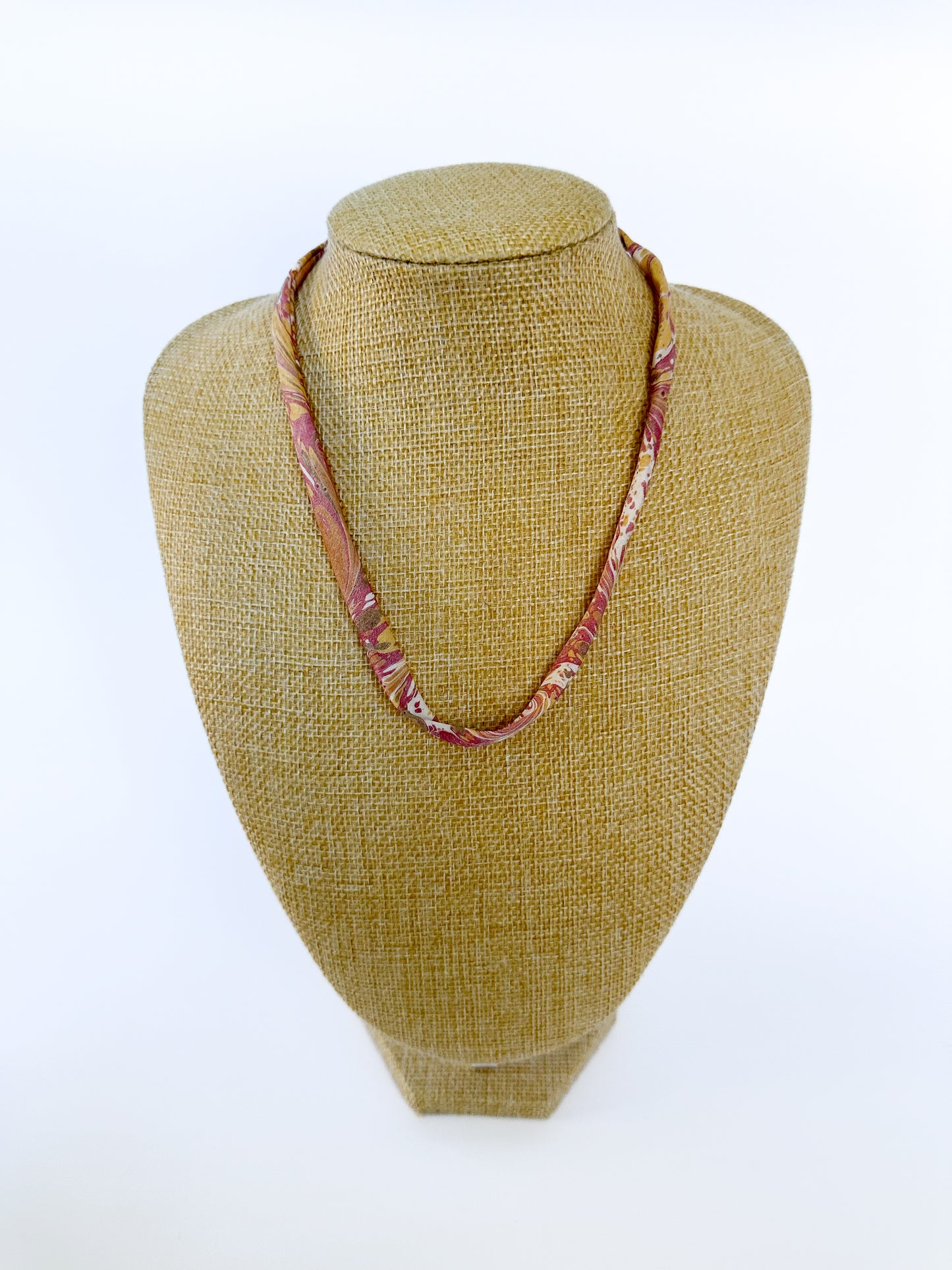 Dark Red & Yellow silk tie necklace