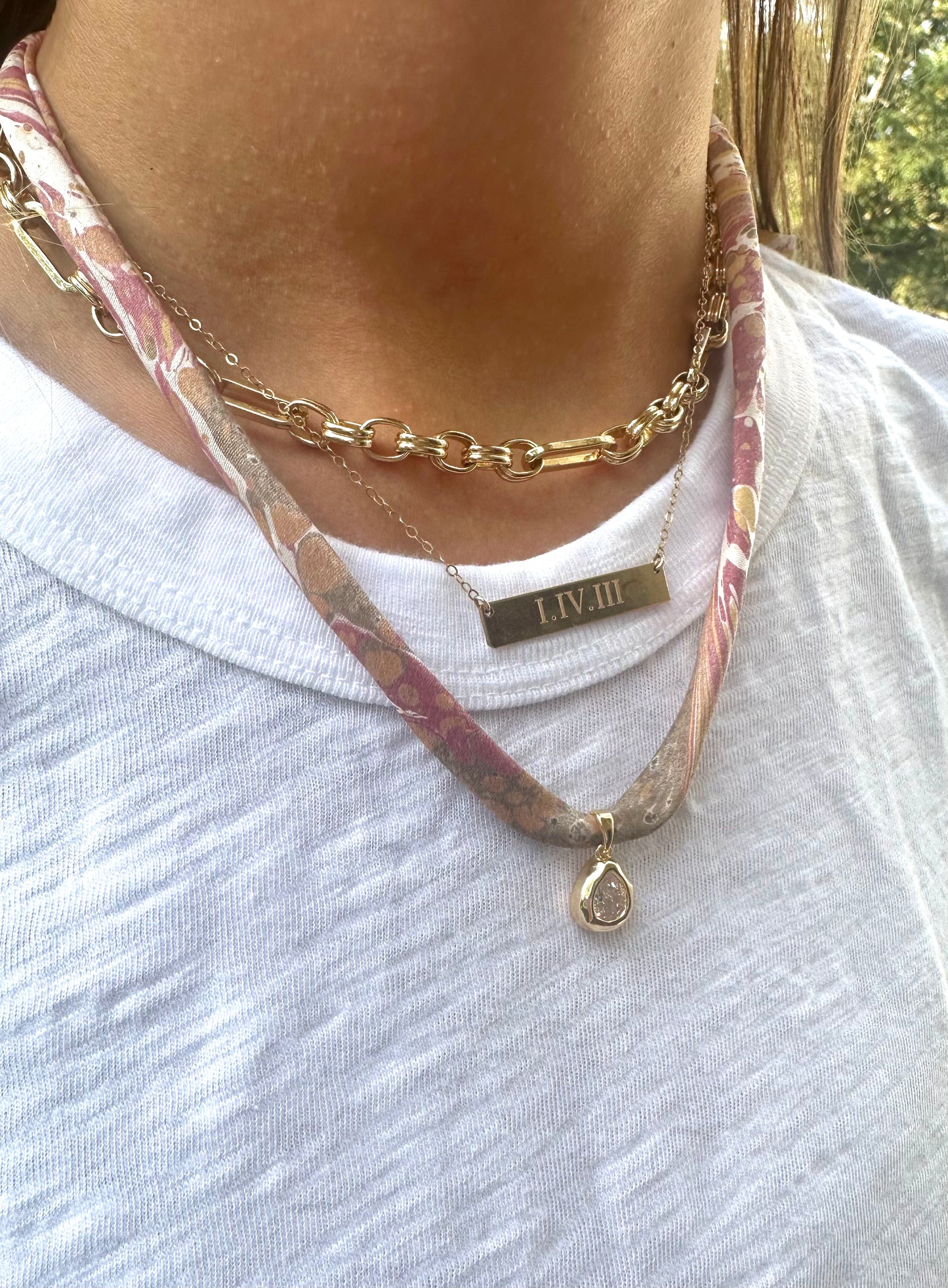 Dark Red & Yellow silk tie necklace