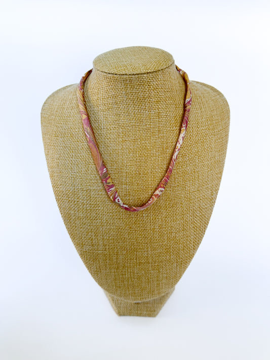 Dark Red & Yellow silk tie necklace