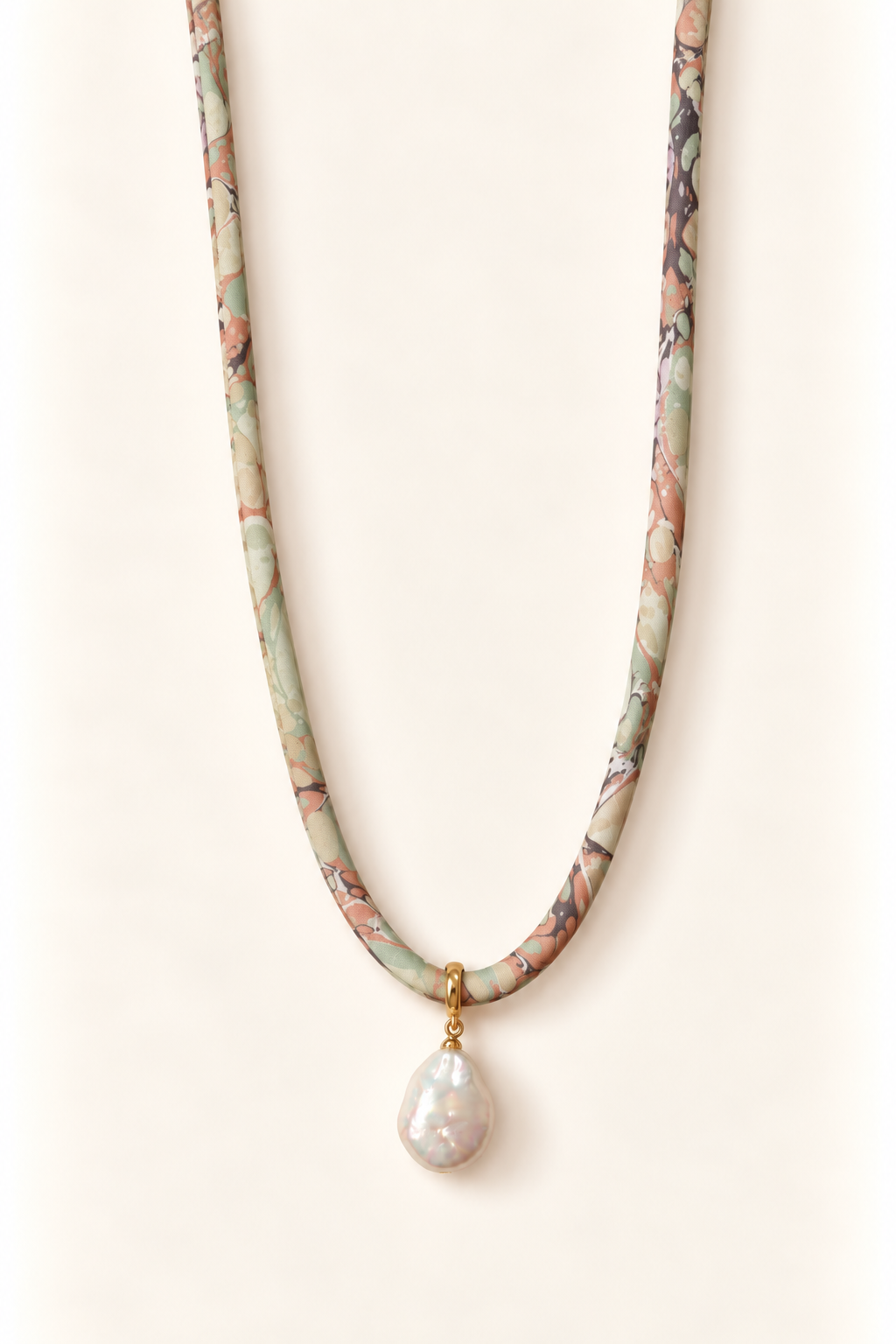 Sage and Coral silk tie necklace