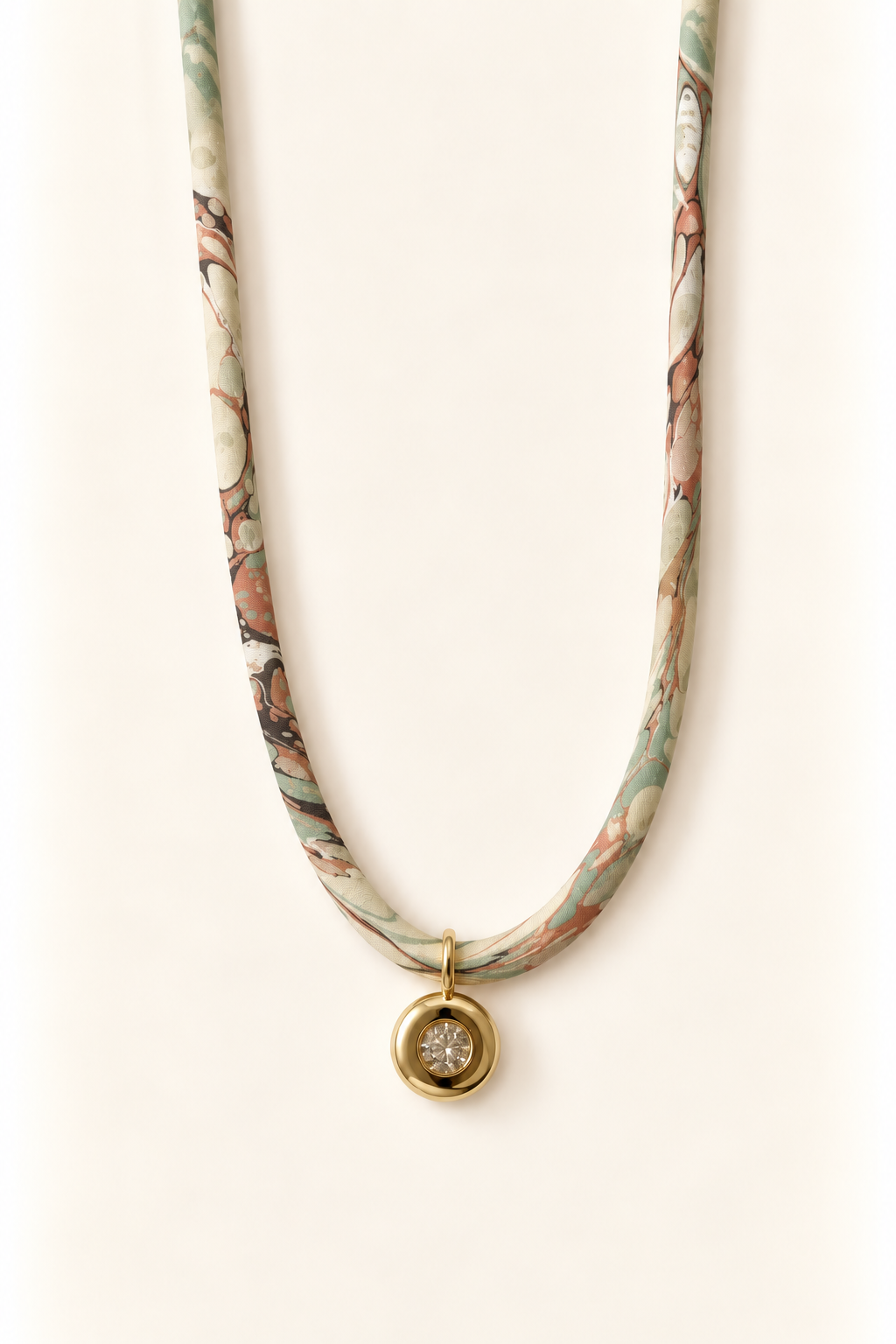 Sage and Coral silk tie necklace