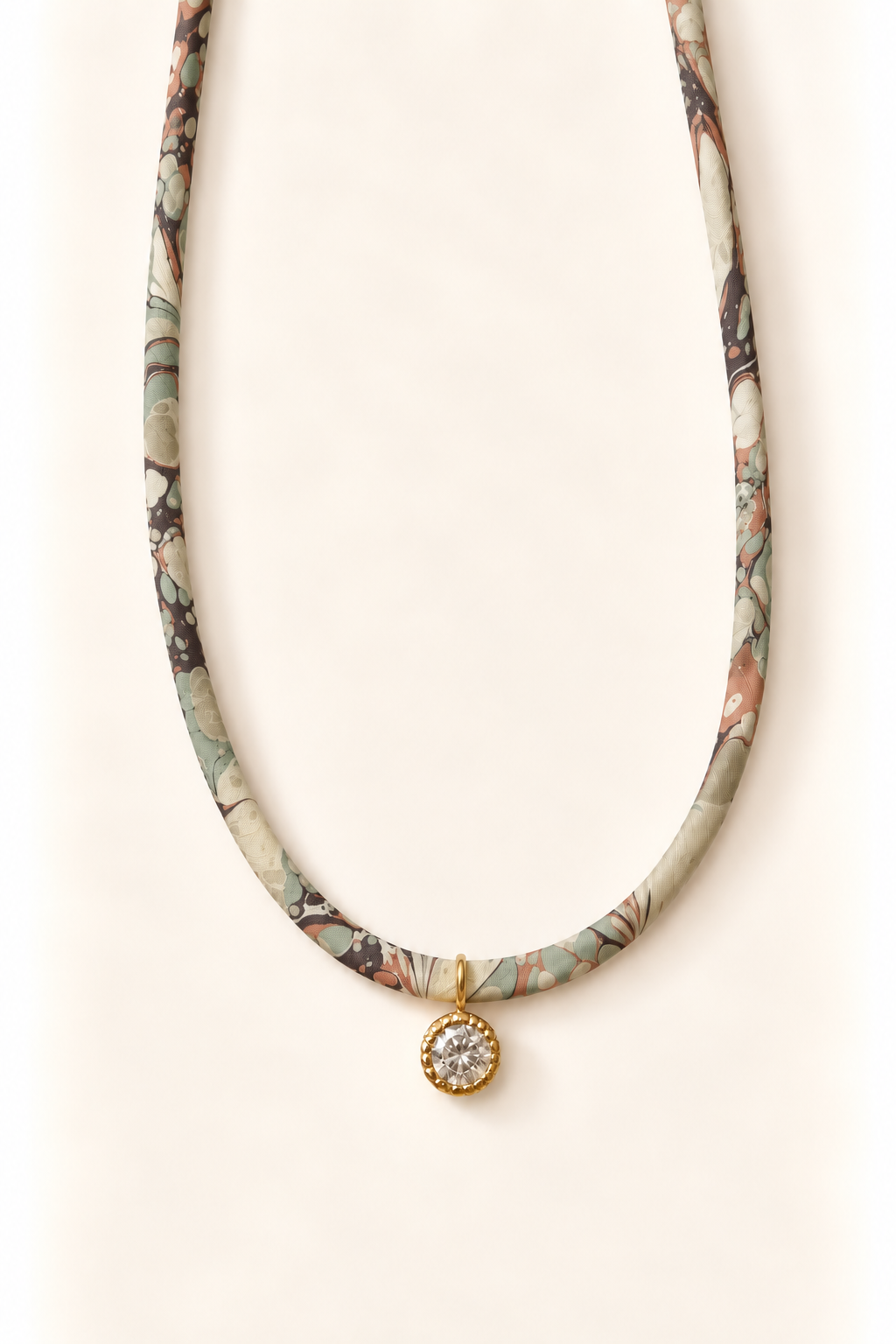 Sage and Coral silk tie necklace