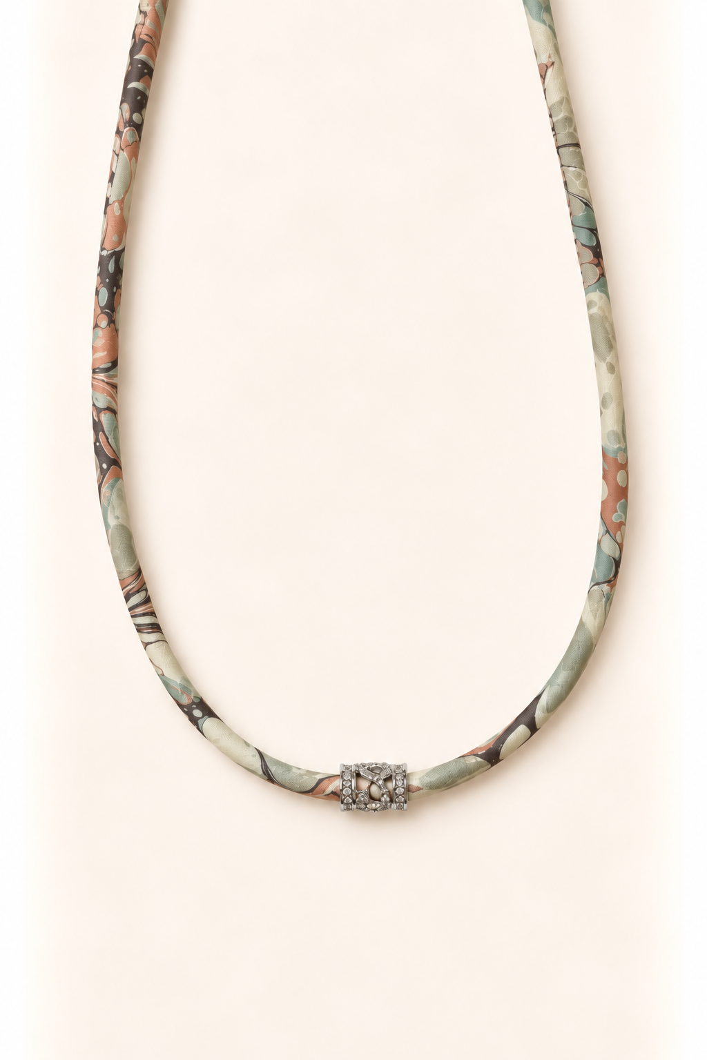 Sage and Coral silk tie necklace