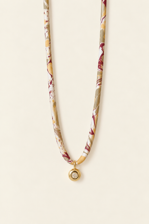 Burgundy, Taupe and Mustard silk tie necklace