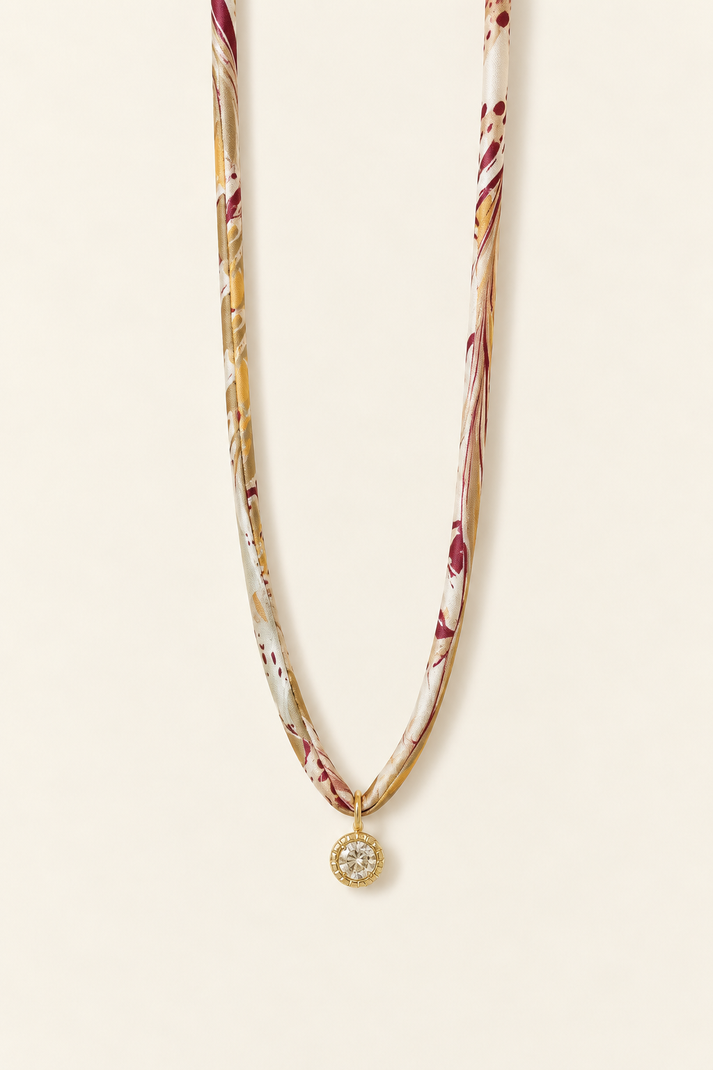 Burgundy, Taupe and Mustard silk tie necklace