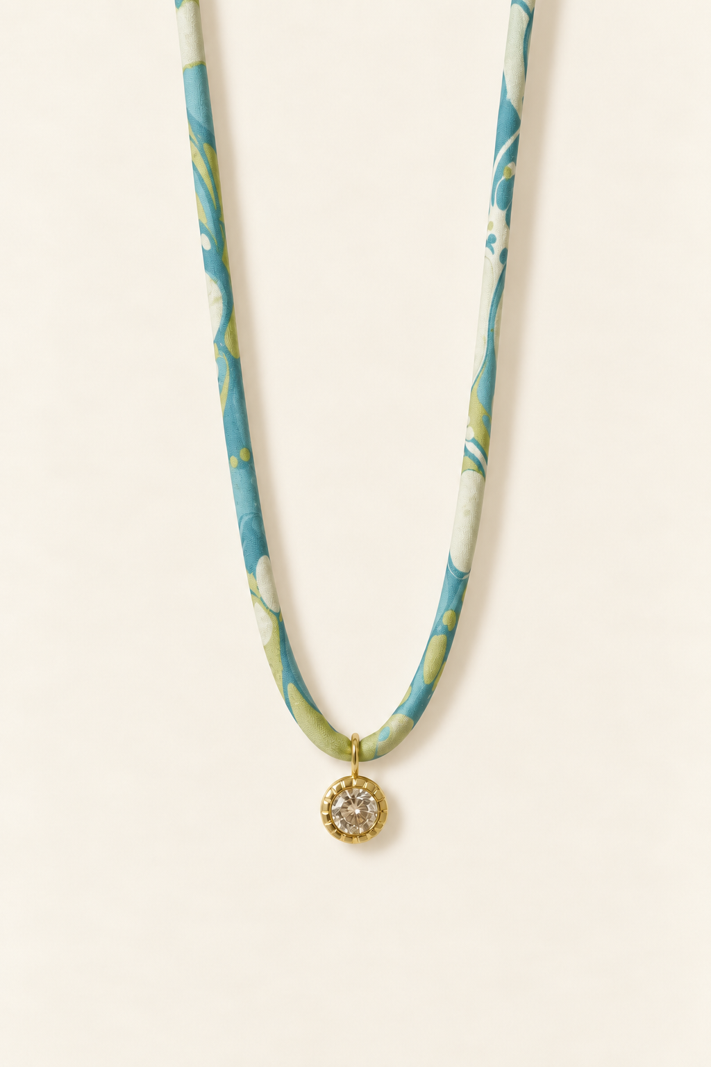 Aqua Blue, Chartreuse and Ivory silk tie necklace