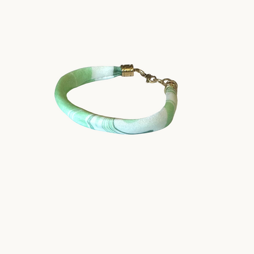 Marbled silk bracelet, green and white