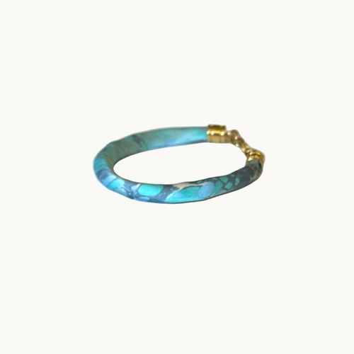 Marbled silk bracelet, aqua blue and navy