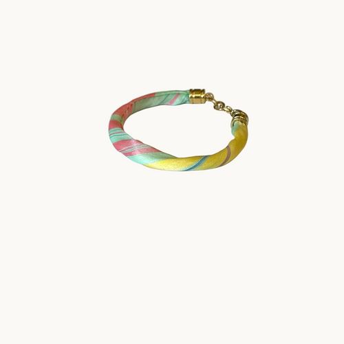 Marbled silk bracelet, yellow, coral, and mint