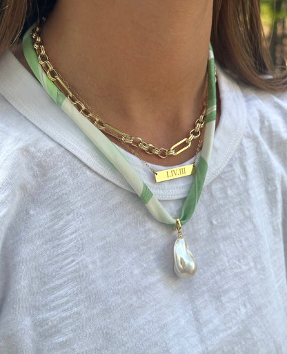 Lime Green on green silk tie necklace