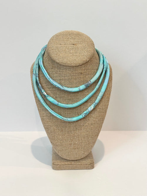 Navy and Aqua silk tie necklace