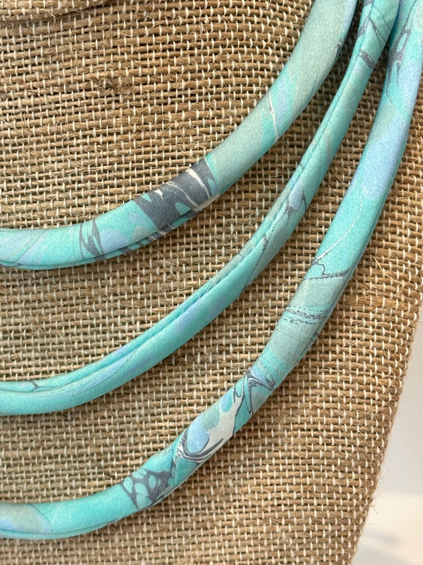 Navy and Aqua silk tie necklace