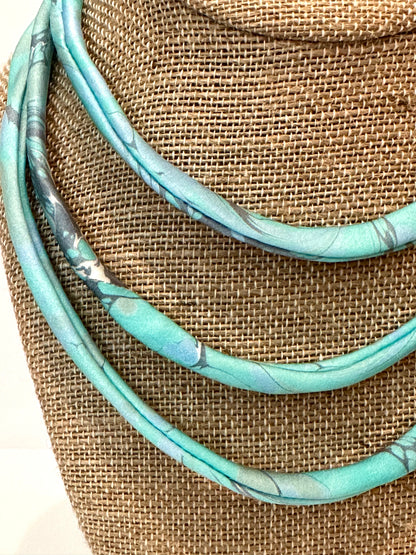Navy and Aqua silk tie necklace