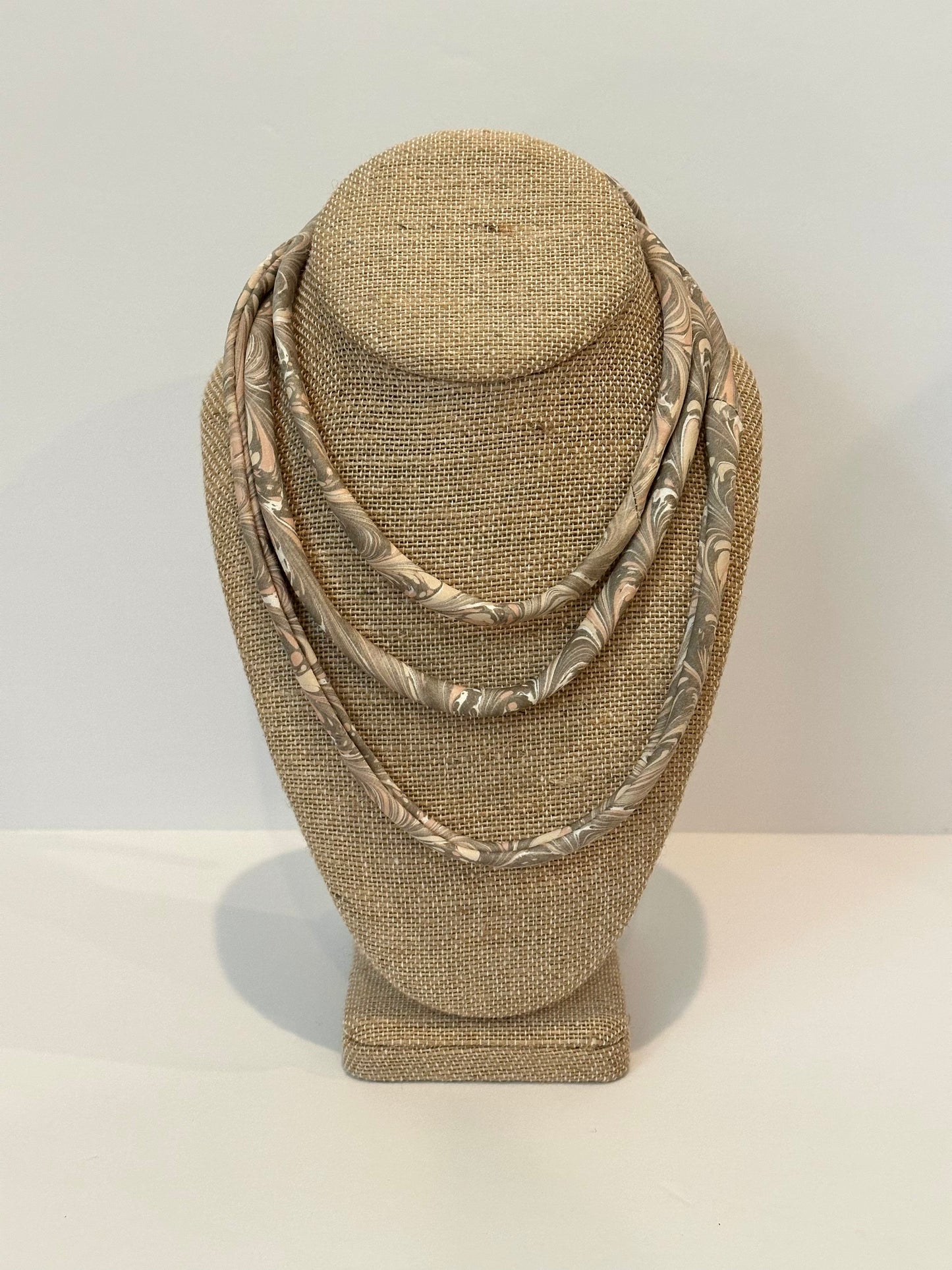 Dark Brown, Peach and Beige silk tie necklace