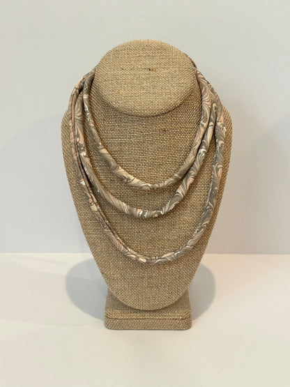 Dark Brown, Peach and Beige silk tie necklace