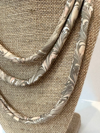 Dark Brown, Peach and Beige silk tie necklace