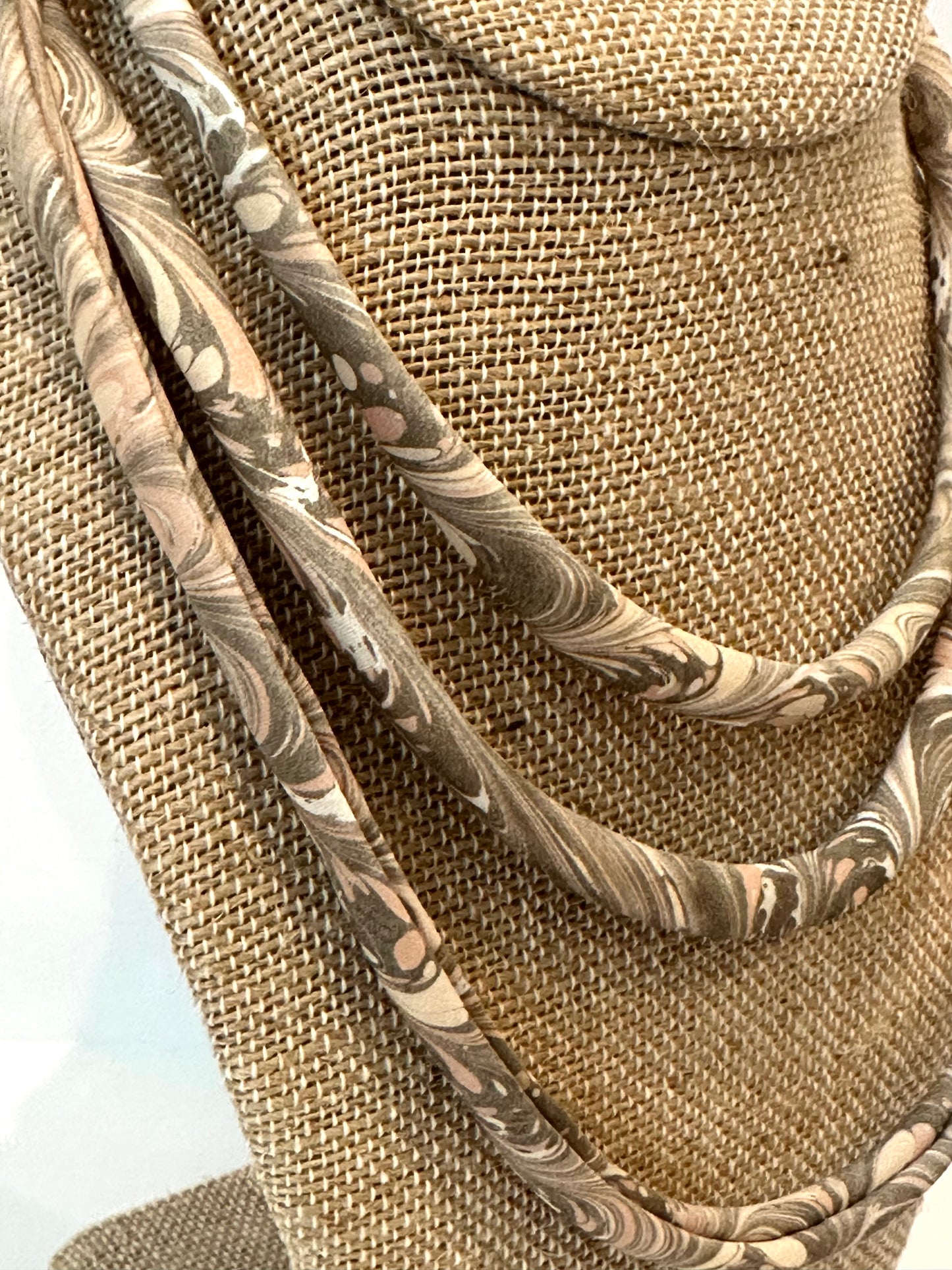 Dark Brown, Peach and Beige silk tie necklace