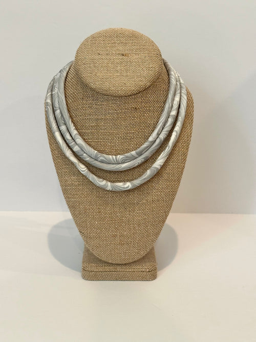 Slate Blue and White silk tie necklace