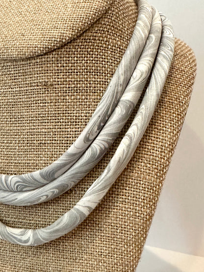 Slate Blue and White silk tie necklace