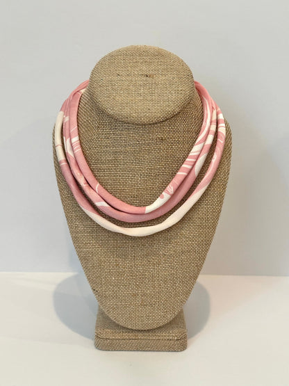 Pink and white silk tie necklace