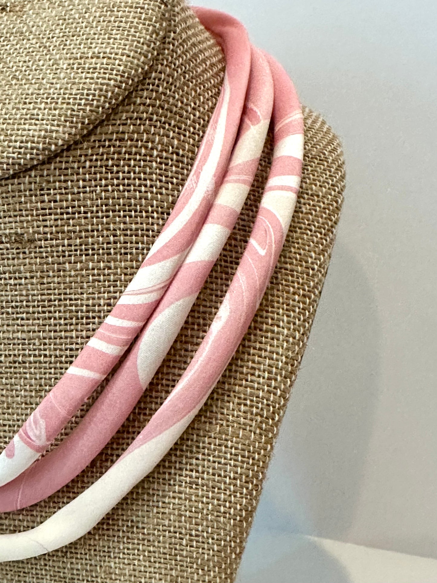 Pink and white silk tie necklace