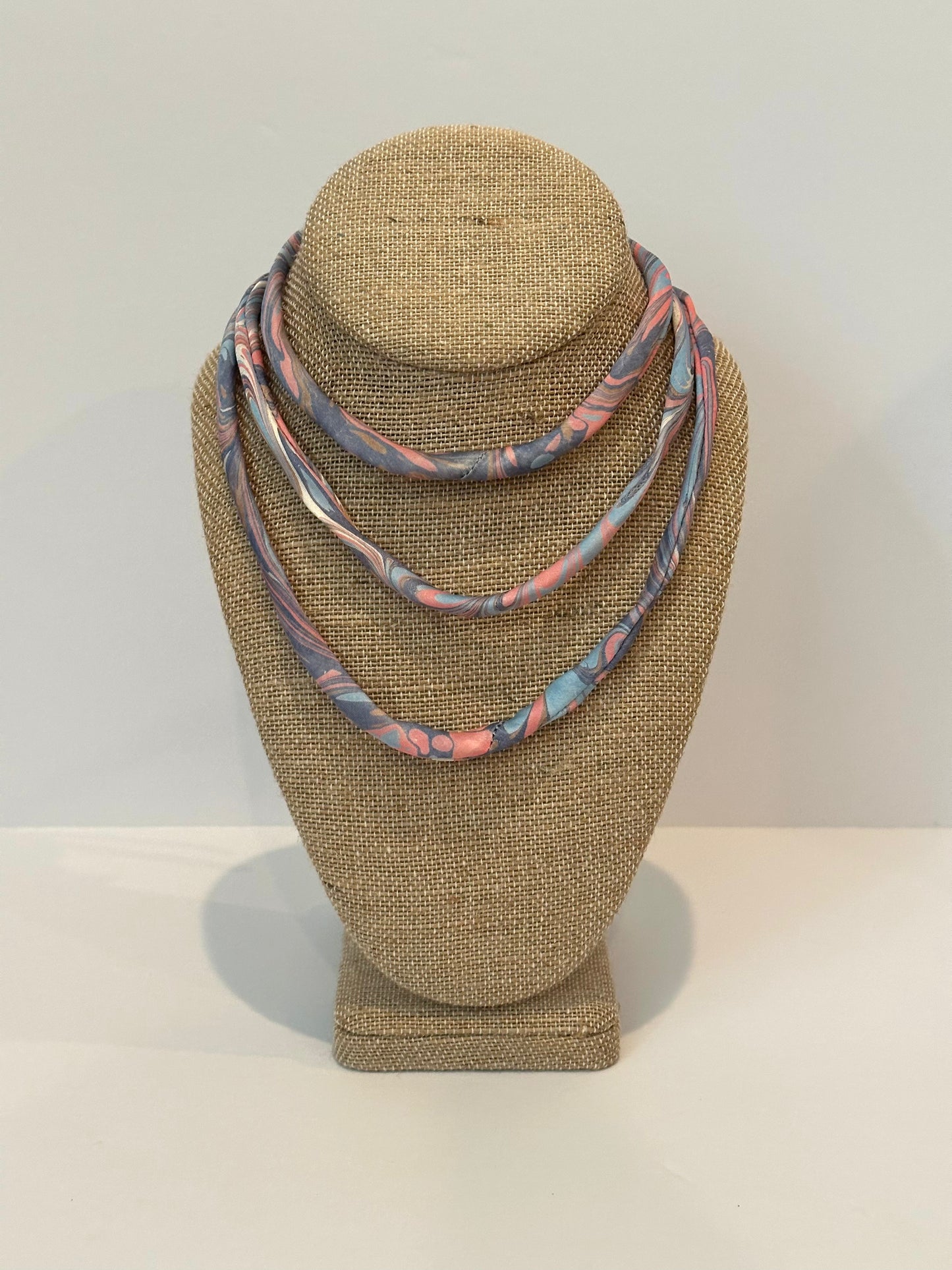 Blue and Coral silk tie necklace