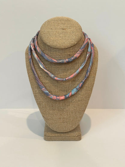 Blue and Coral silk tie necklace