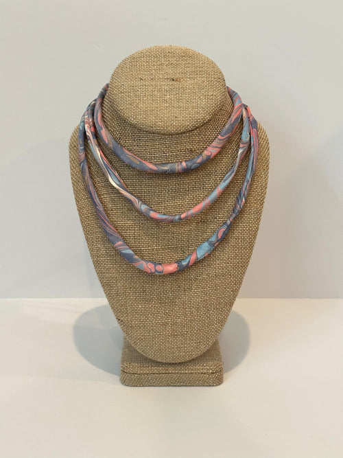Blue and Coral silk tie necklace