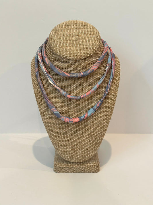 Blue and Coral silk tie necklace