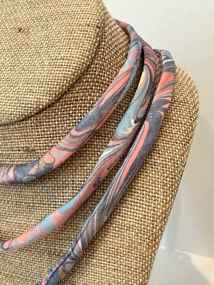 Blue and Coral silk tie necklace