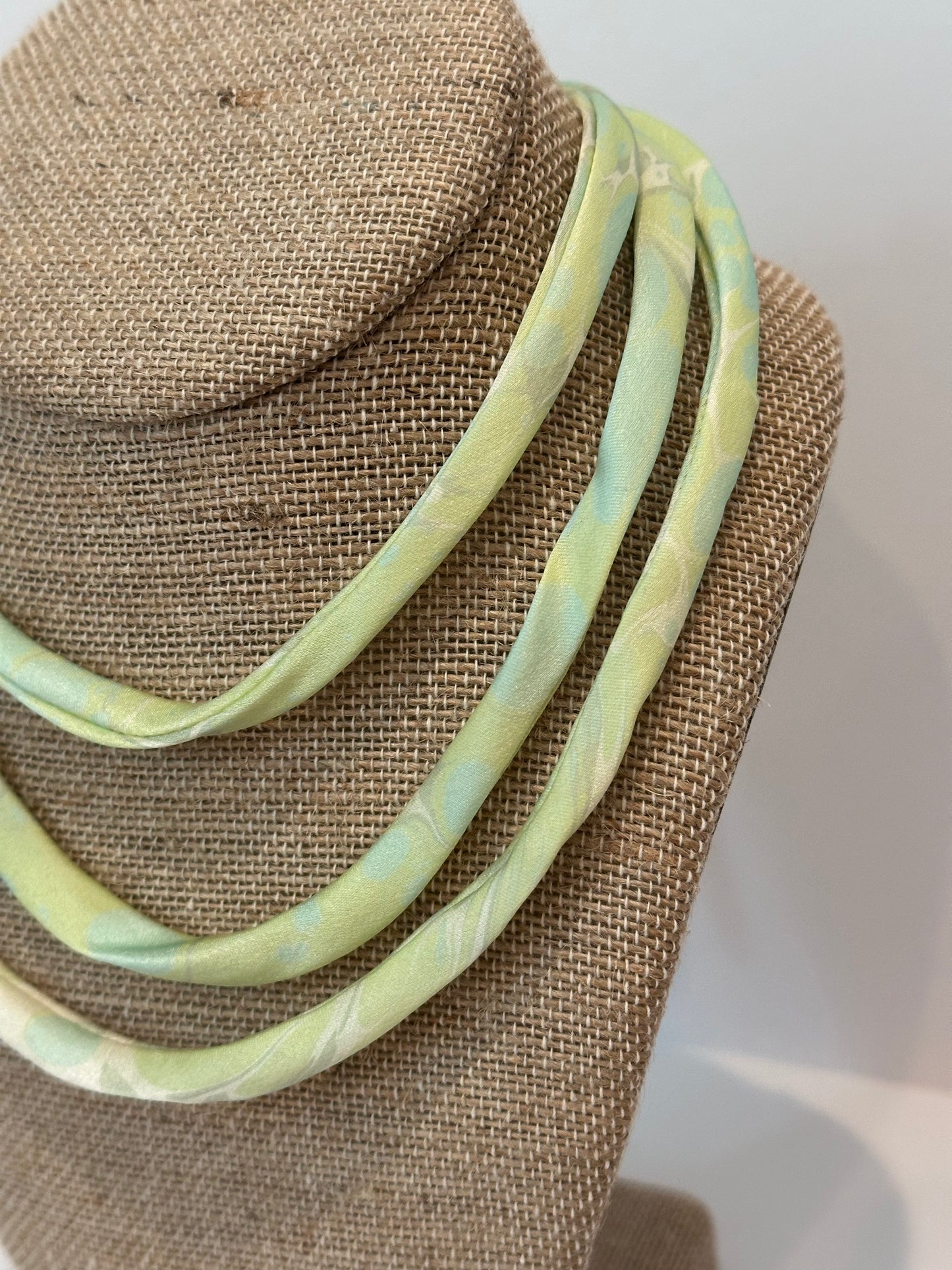 Lime Green and Blue silk tie necklace