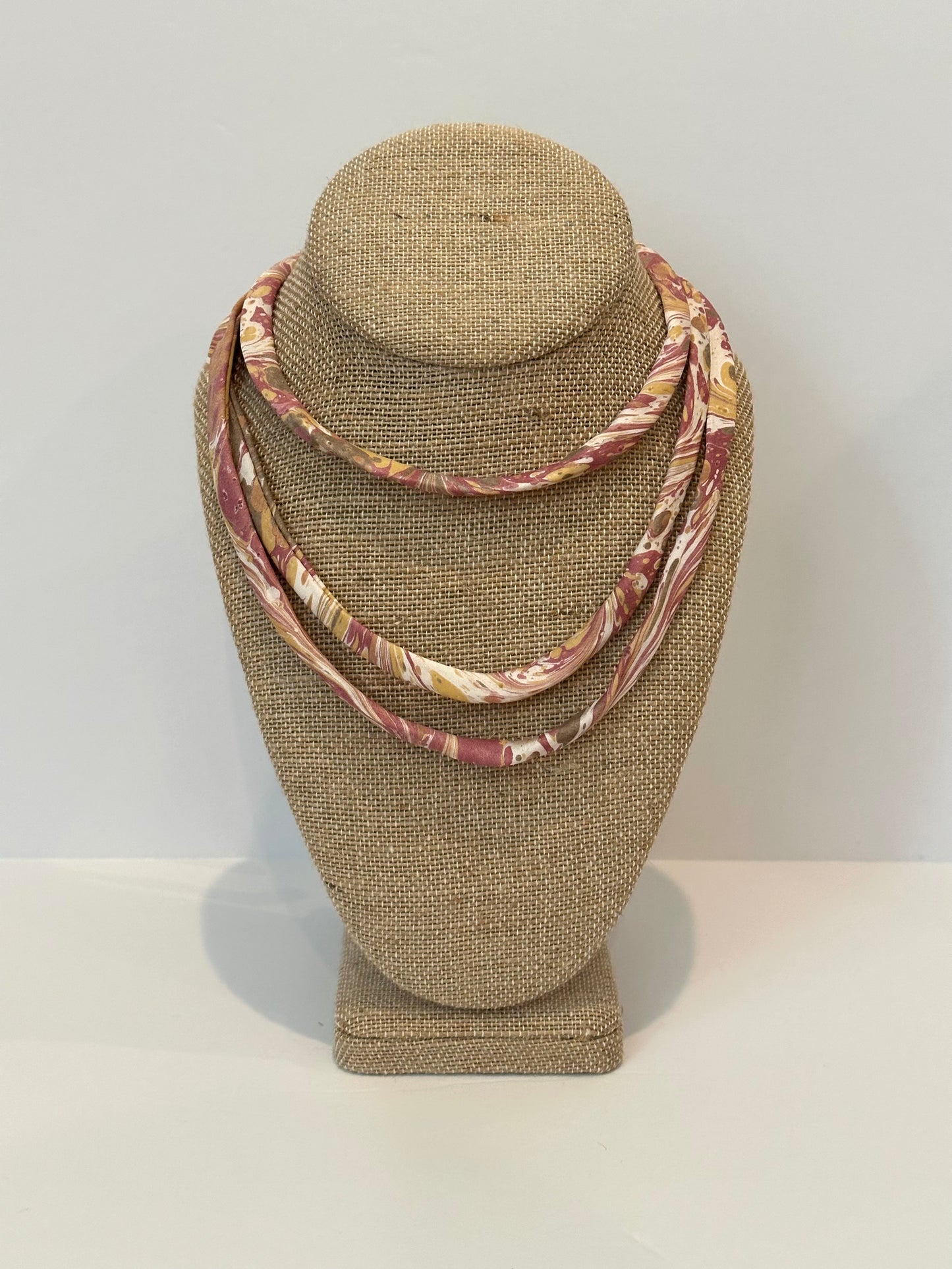 Dark Red & Yellow silk tie necklace