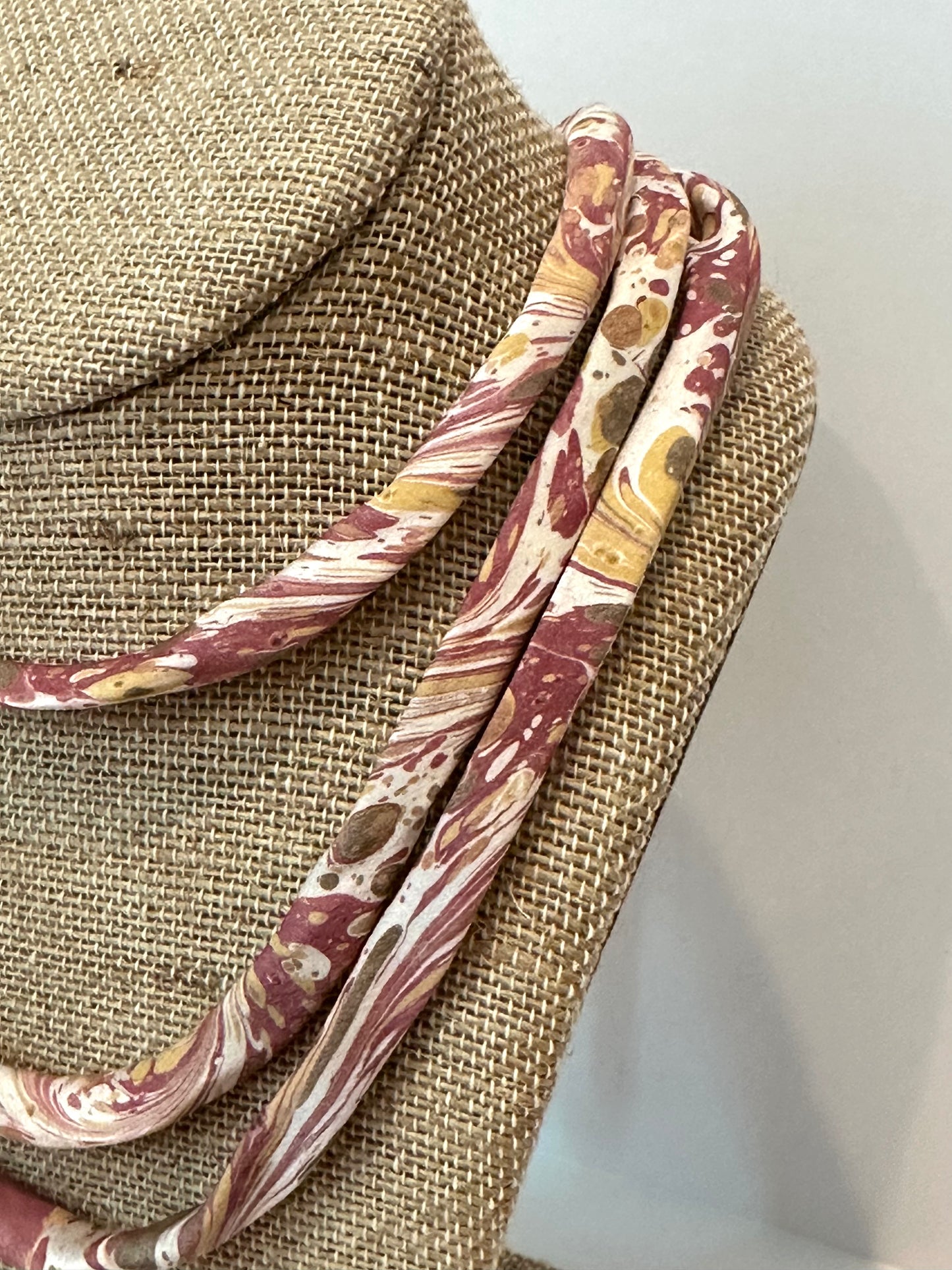 Dark Red & Yellow silk tie necklace