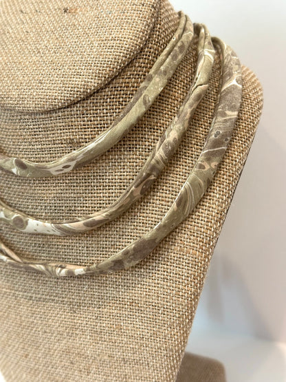 Dark Green & Brown silk tie necklace