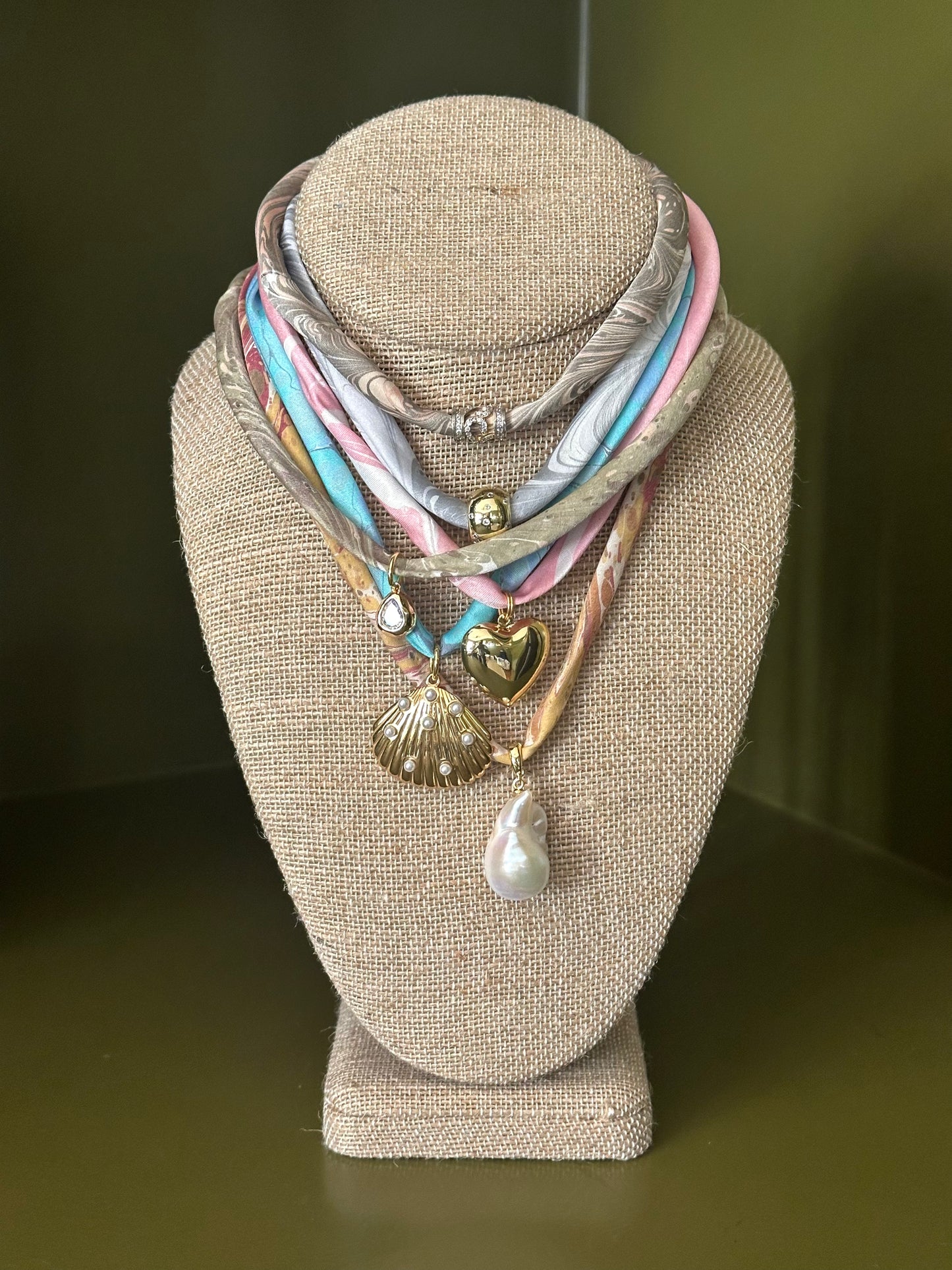 Gold Shell Charm with Small Pearls