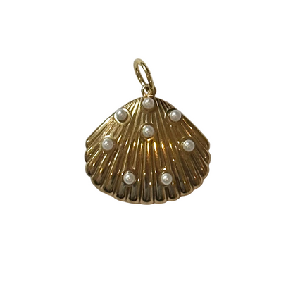 Gold Shell Charm with Small Pearls
