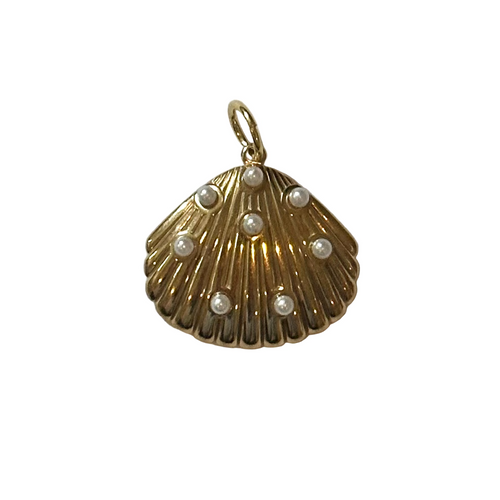 Gold Shell Charm with Small Pearls