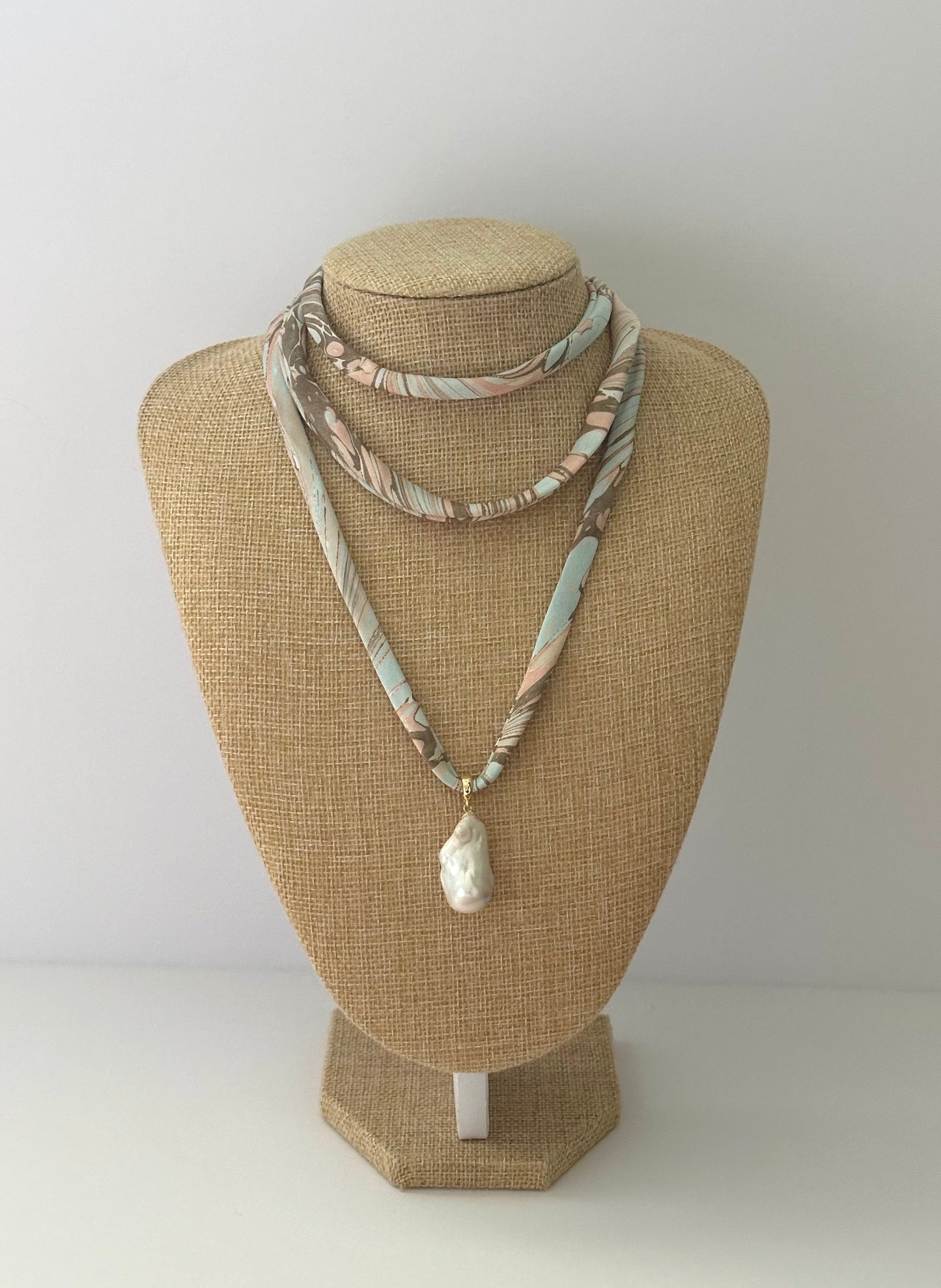 Light Blue and Peach silk tie necklace