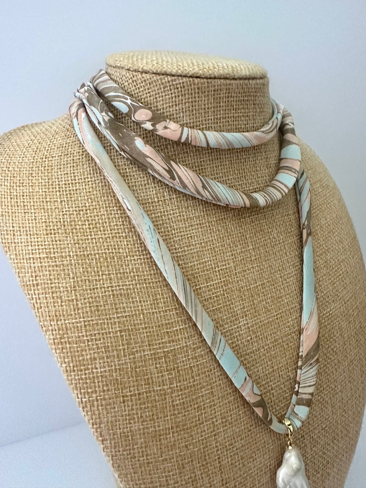 Light Blue and Peach silk tie necklace