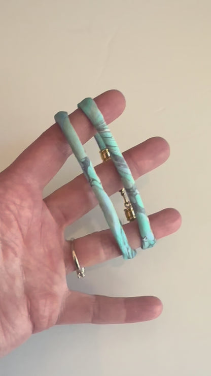 Marbled silk bracelet, aqua blue and navy