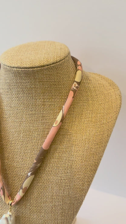 Pink, Brown and Cream silk tie necklace